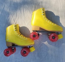 Yellow Rollerskates with Pink Atom Pulse Wheels Installed Size 7 or Size 8