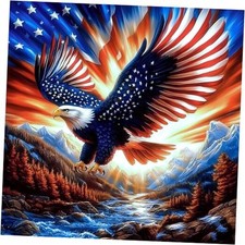 American Flag Eagle Diamond Art Kits for Adults, DIY Independence Day Blue-2