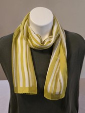 ELAINE GOLD Stripe Scarf SILK Chartuese Olive White LONG 11 x 52