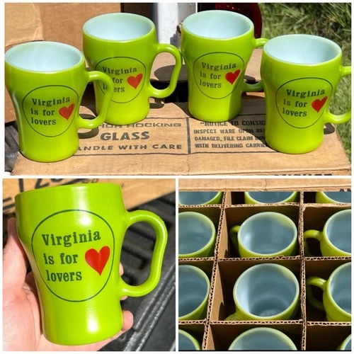 🍏24 NEW OLD STOCK VTG 60s ~FIRE KING~ VA IS FOR LOVERS GLASS SODA PYREX MUG CUP