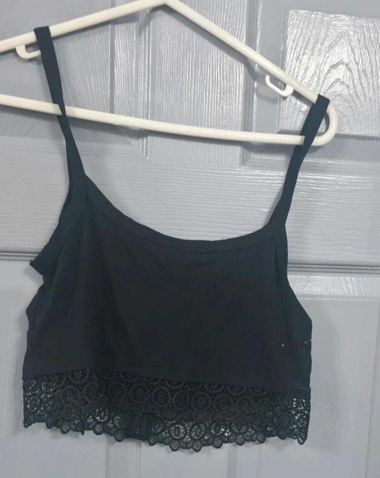 Atmosphere Black Hook & Eye Lace Trim Crop Top - Size 12 image 2