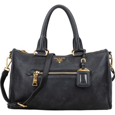 Prada Black Leather Vitello Daino Handbag Tasche