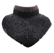 Medieval Chainmail Collar Mild Steel 9mm Flat Riveted Ring Black Gorget Armor