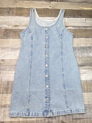 Levis Two Horse Brand Denim Tuli Dress Womens S Light Wash Button Front Pockets