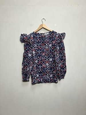 Etoile Isabel Marant Teddy Print Rüschen Shirt Bluse Gr. UK 6 blau gewebt Blumen
