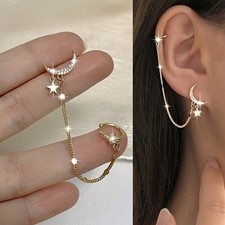 Portable User Friendly Stable Maneuverable 1 Pair Women's Moon And Star Earrings
