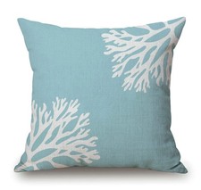 Solekla Housse de Oreiller Teinte Mer Corail Silhouettes Bleu Clair Coton Lin...