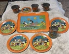 Vintage 1930's  Ohio Art Tin toy Tea Set Disney Mickey & Minnie 10 pc set