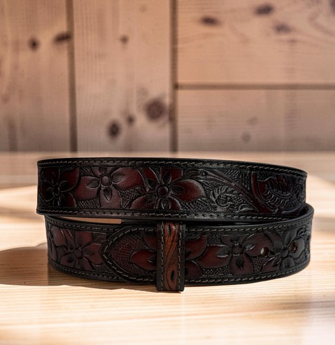 Damen Western Ledergürtel, floral geprägt Cowgirl handbesetzt Gürtel 1-1/2" - Bild 11 von 20