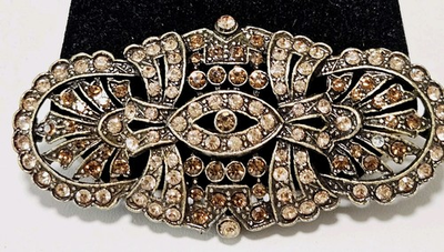 #ad Vintage 3quot; Art Deco Style Rhinestone Brooch Pin Crystal Geometric Brass Tone $15.95