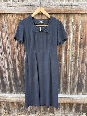 Vintage 40 s A Mendel Creation Black Rayon Crepe Day Dress S/M