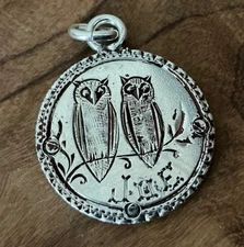 1800’s Love Token JOE Owl Pair Engraved  Silver Coin US 1891