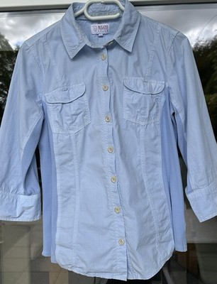 Milano Italy Materialmix Bluse hellblau 3/4 Arm  Gr. 40 sportlicher Schnitt