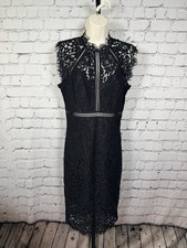 Bardot Lace Panel Sleeveless Sheath Dress Black US 4 S Floral Eyelet Midi Pencil