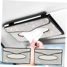  Car Sun Visor Tissue Box Holder Bling Crystal Napkin Box PU 2 Pack-b Black