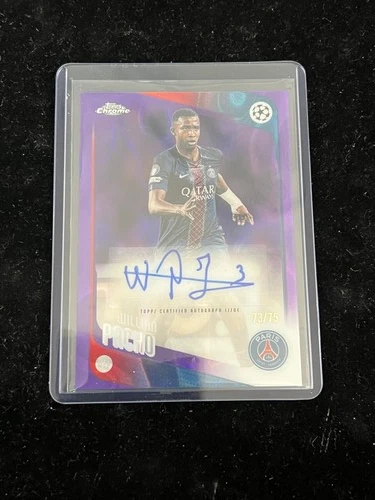 Willian Pacho 2025-26 Topps Chrome UEFA UCC Auto Purple Lava Refractor /75