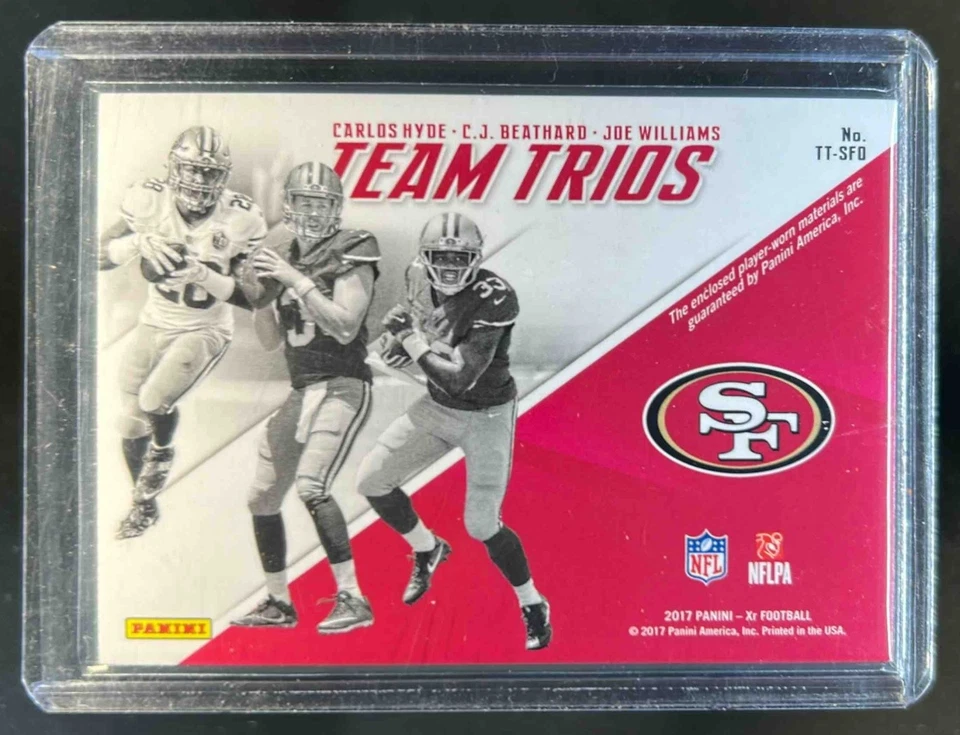 2017 Panini XR C.J. Beathard Carlos Hyde Joe Williams Team Trios Jersey #/99 - Image 2 of 2
