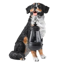 Afirst Dog Garden Statue - Outdoor Decor with Solar Lantern Lovely Bernese Mo...