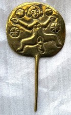 Ancient Luristan Fibula Brass Plated Decorative Brooch Woman Giving Birth Repro?