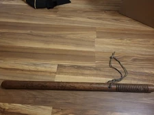Vintage Ornate & Obsolete Police Baton / Night Stick | Brown Wooden 26' + Grip
