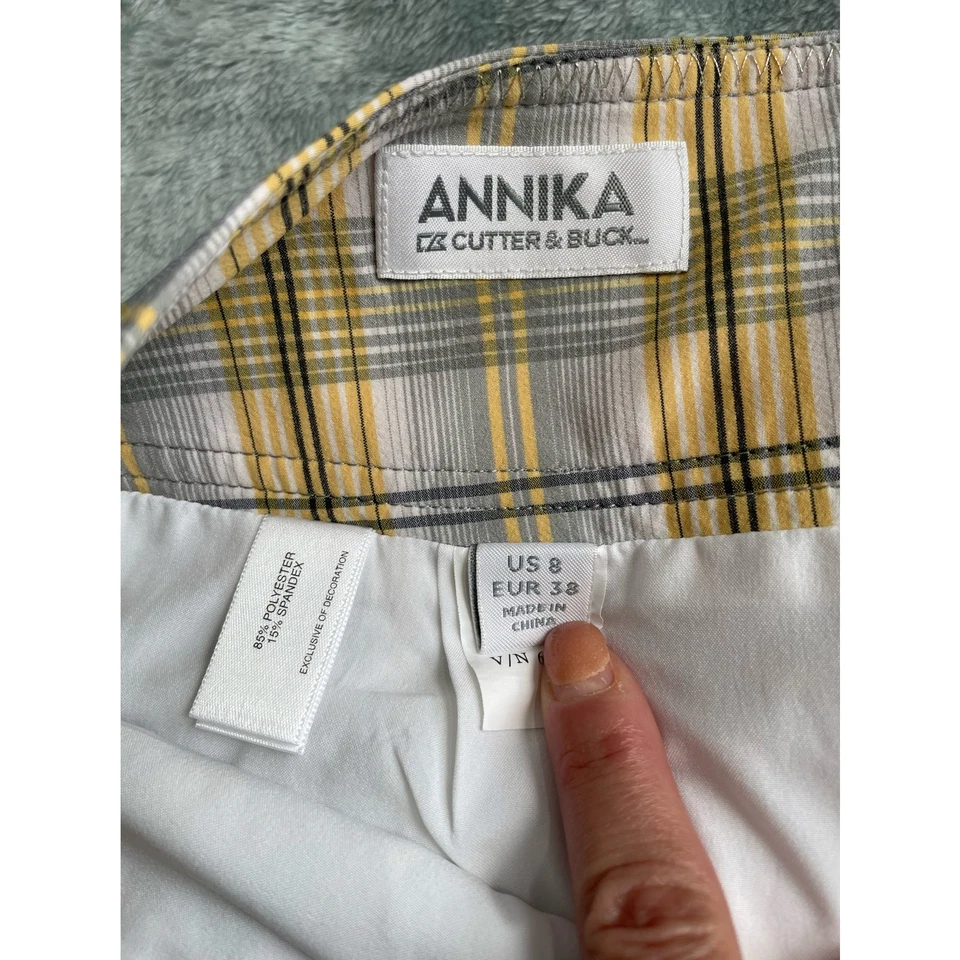 Annika Cutter & Buck Pantalón Corto de Golf a Cuadros Amarillo Gris Blanco Mujer Talla 8 Foto 2 de 4