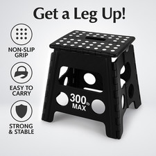 Folding Step Stool 13 Inch Black   Heavy Duty Non Slip Grip Surface 300 lb Max