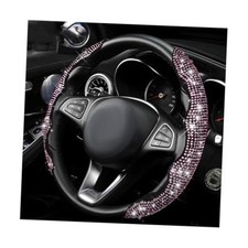 2pcs Rhinestone Segmented Steering Wheel Covers Synthetic Fiber And Pink