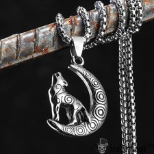 Collana con ciondolo luna lupo Sculpt Rings™ - amuleto in acciaio inossidabile