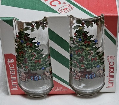 Luminarc Noel Christmas Tree Coolers Set of 4   16oz Glasses NIB Vintage USA