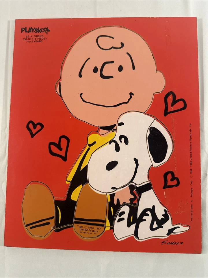 2 rompecabezas de madera vintage 1958 Playskool Be A Friend Charlie Brown & Snoopy Peanuts Foto 2 de 3
