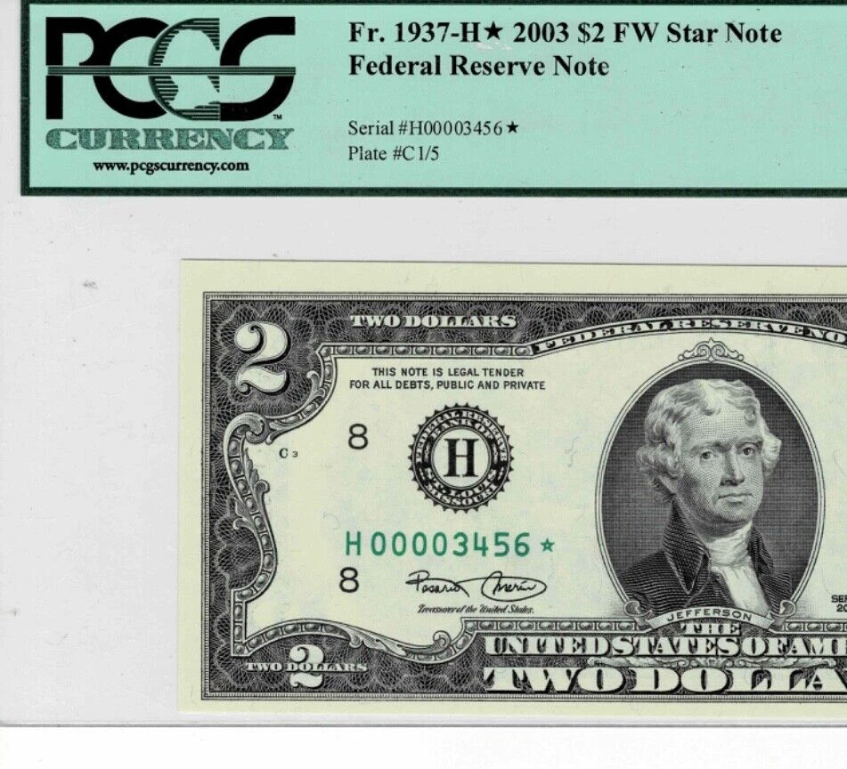 2003 $2 Federal Reserve *STAR*note-fr.1937-H*-- PCGS 64 PPQ--Ladder Serial# - Image 3 of 4