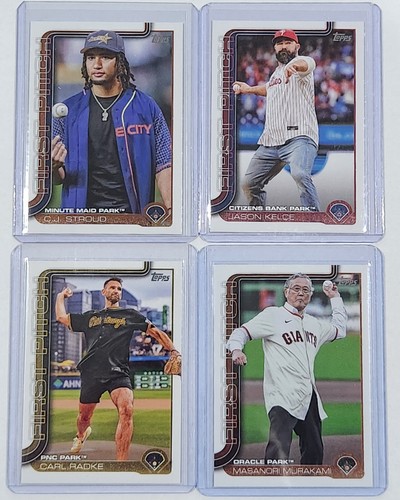 (4) 2025 Topps Series 1 JASON KELCE + C.J. STROUD + MORE First Pitch Karten Lot