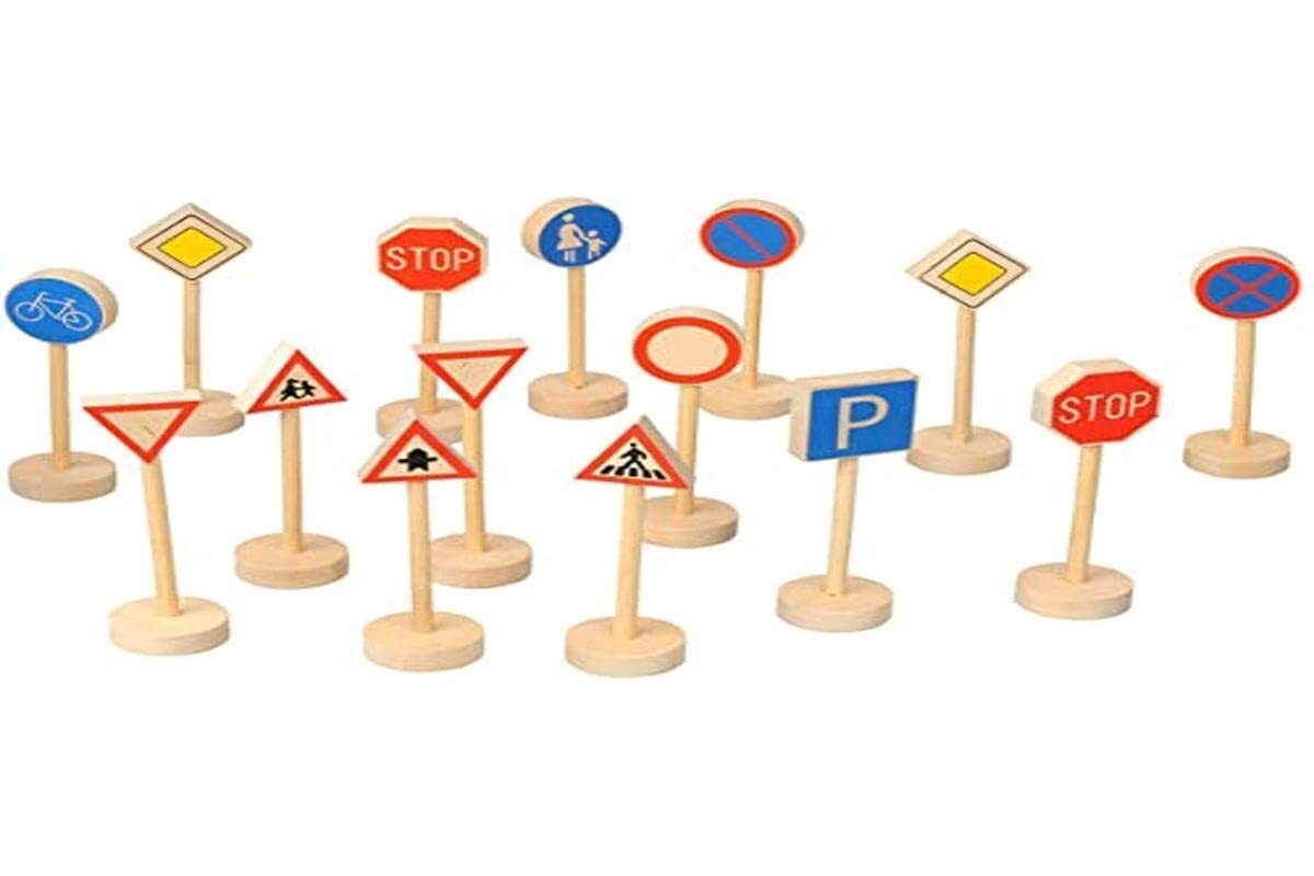 Houten Verkeersbordenset 15dlg - NUOVO