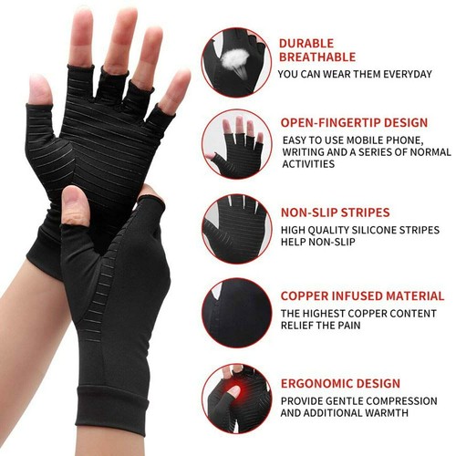 Arthrose Handschuhe Kupfer Kompressionshandschuhe Karpaltunnel Rheuma Fingerlose - Bild 45 von 60