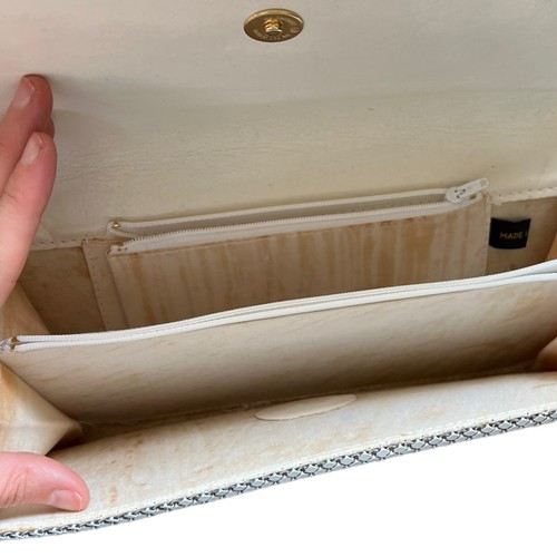 Vintage white metal mesh disco glam evening bag clutch with snake chain 1970's - Picture 5 of 11