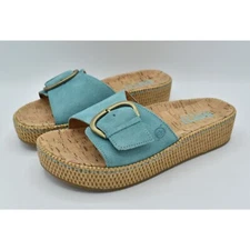 Born Womens Size 11 Sloane Turquoise Distressed Slip On Platform Sandals Slides