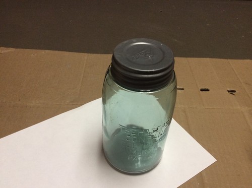 The HASEROT CoNpany Mason Patent Cleveland ERROR Aqua Quart Smooth Lip Fruit Jar - Picture 6 of 6