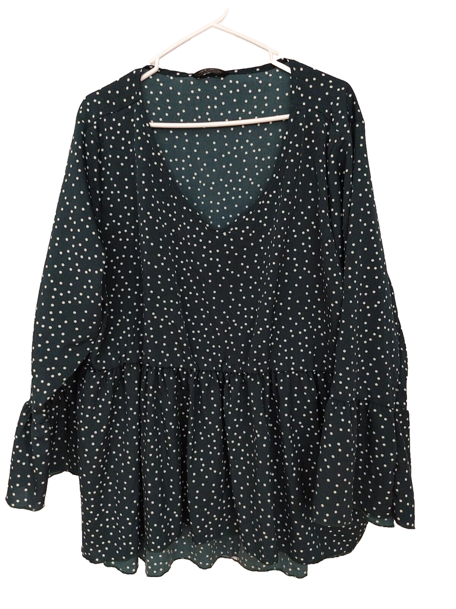 Dプライス Shein Curve Baby Doll Top V-Neck Long Sleeve w/ Bell Ends Black