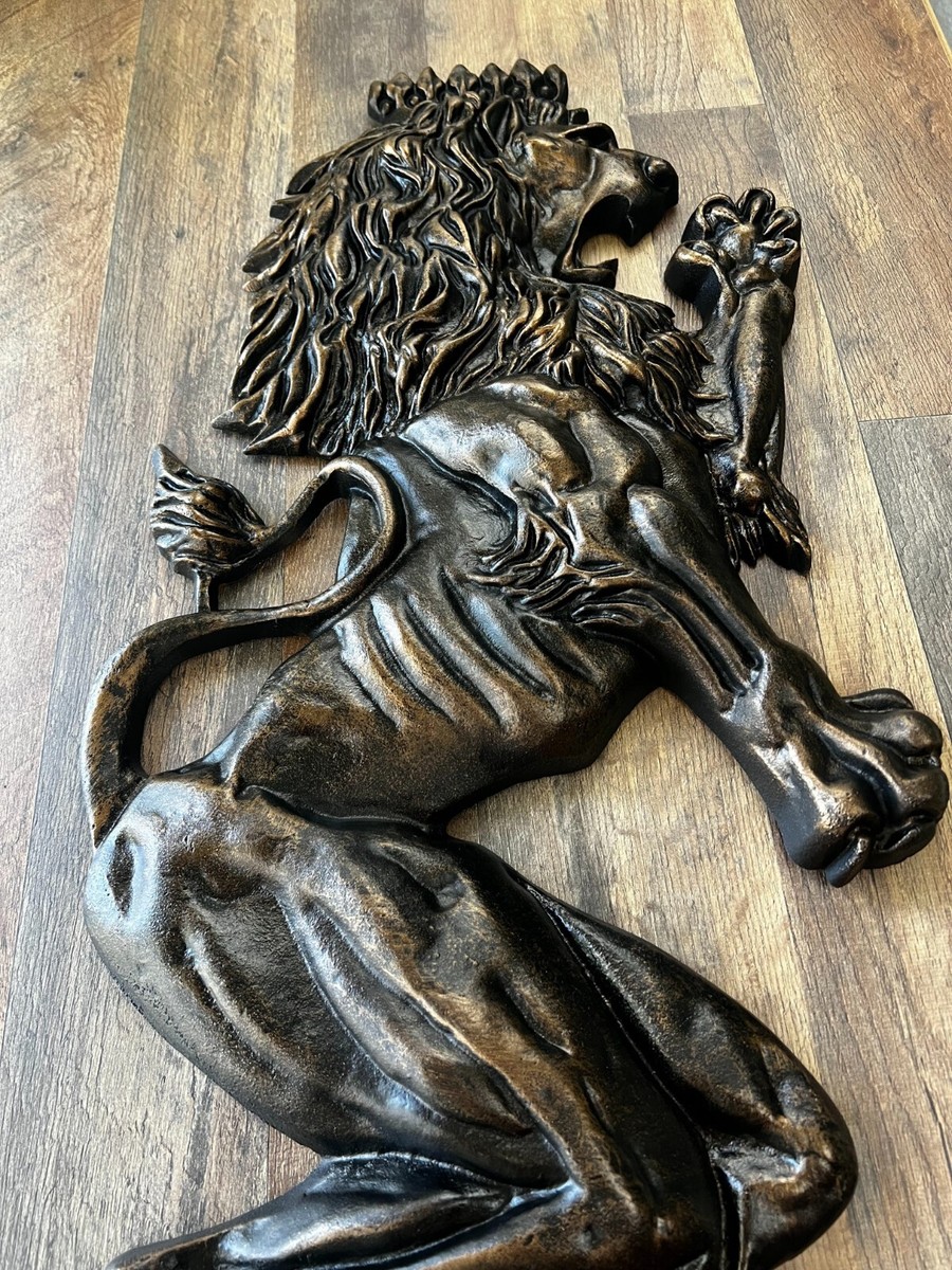 TWO X-Large Lion Wall Plaques, Metal Decor, Old World, Medieval