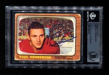 1966-67 TOPPS PAUL HENDERSON #46 RED WINGS SIGNED AUTO BAS