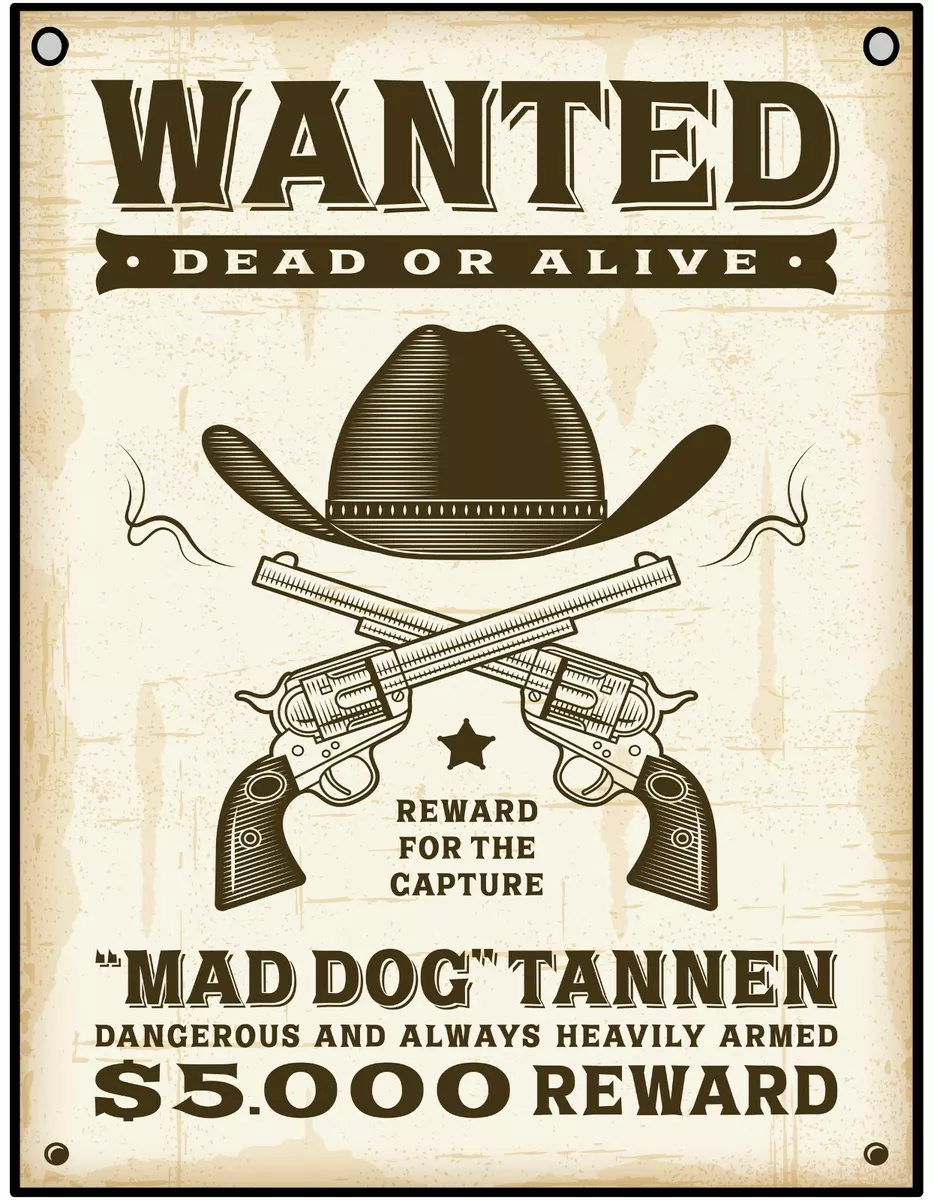 Wanted Dead Or Alive Vintage Western Poster -Metal Sign For Indoor or  Outdoor