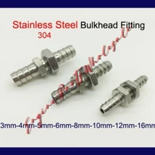 Stainless Steel Bulkhead Fitting Hose Barb Tube Connector Bulk Head Inch