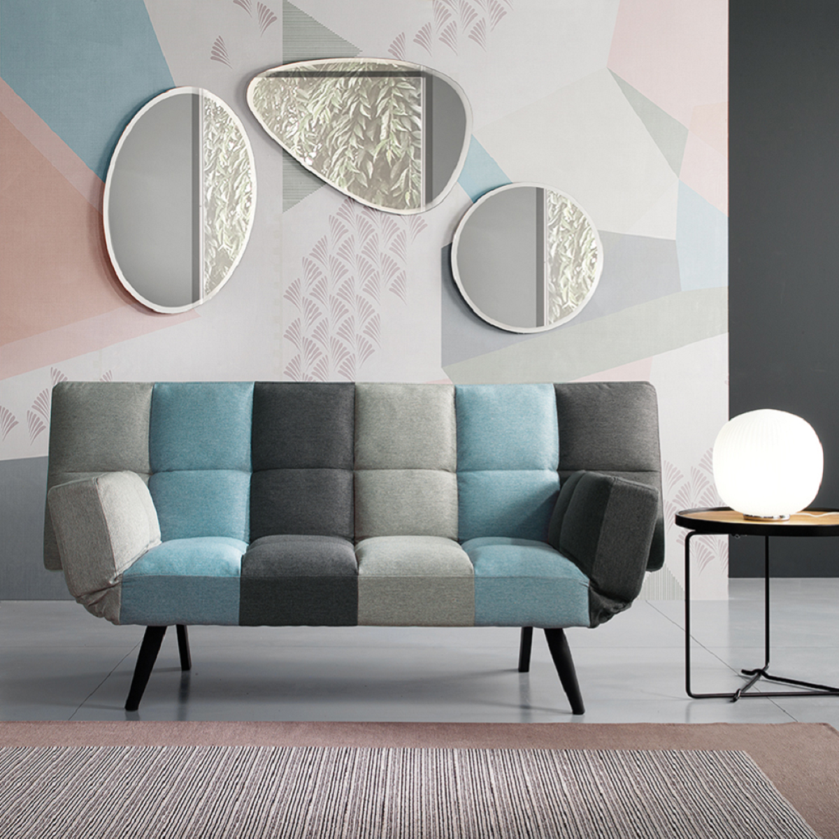 Divano in tessuto PATCHWORK 180 cm trasformabile in letto ELISIR