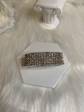 Bling Bracelet Silver 6 Row Crystal Rhinestone Stretchable New