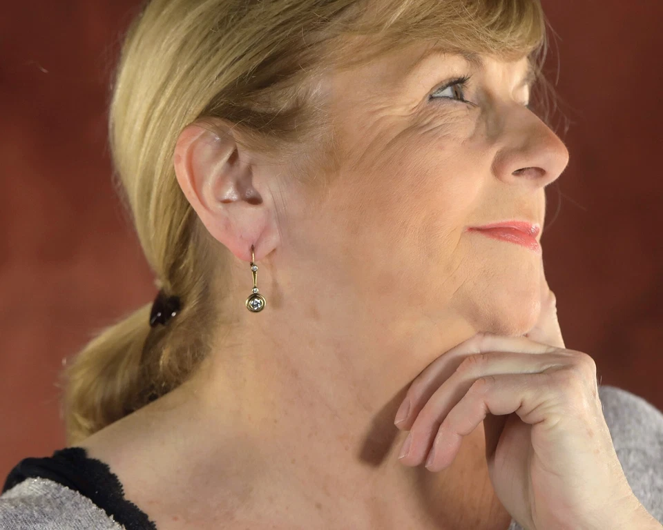 Antique Art Deco Round CZ Fine White Gold Sleeping Earrings SC1 - Image 3 of 4