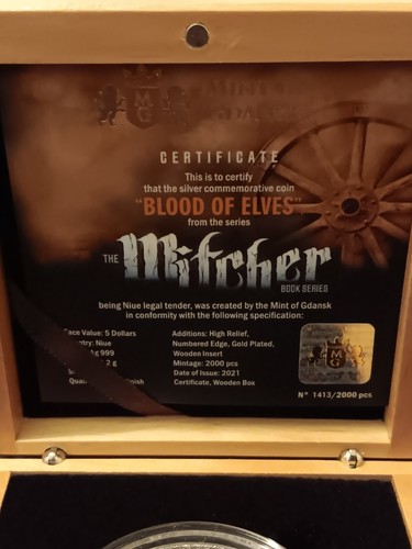2021 Niue $5 Blood of Elves The Witcher Series 2 oz Silver Antiqued finish Coin - Picture 11 of 16