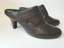 Söfft Women Heels Mules 10 Brown Genuine Leather Slip On Clogs Comfort