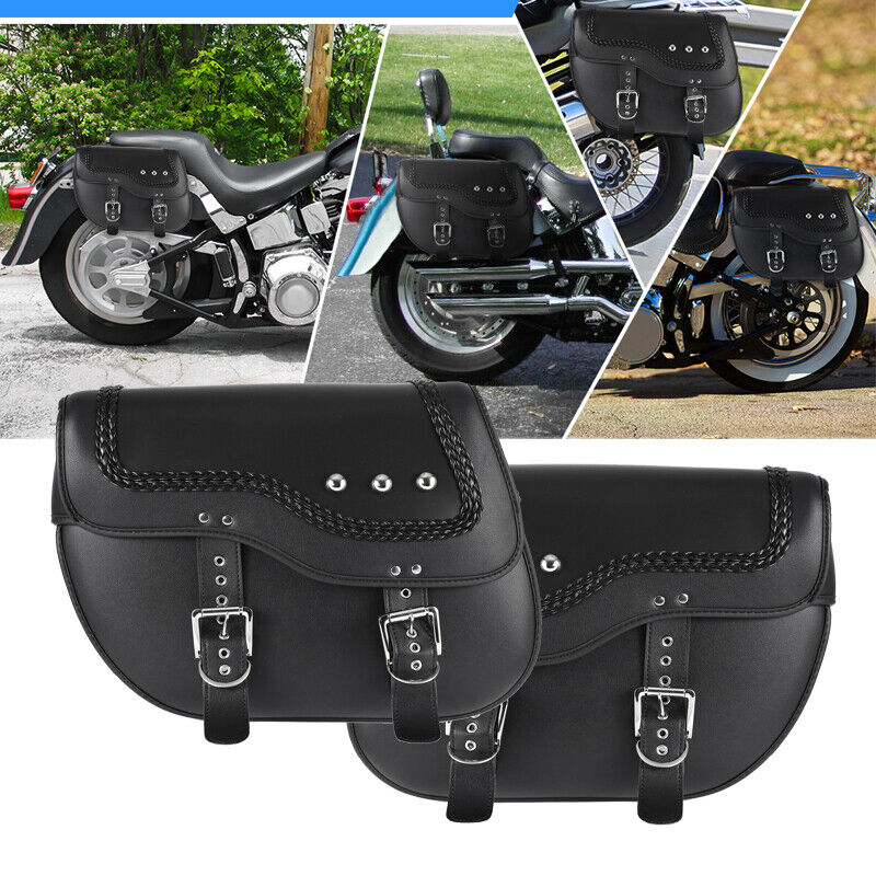 PU Leather Black Side Saddlebags Tool Bag For Honda Shadow VT 750 1100 VTX1300C