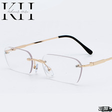 Vintage Men  s Rimless Retro Clear Lens Gold Luxury Hip Hop Fashion Glasses