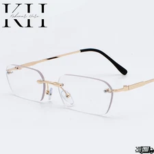 Vintage Men’s Rimless Retro Clear Lens Gold Luxury Hip Hop Fashion Glasses